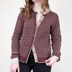 Vintage 100% Wool Embroidered Lace Cardigan Sweater Fair Isle Cottagecore Rustic